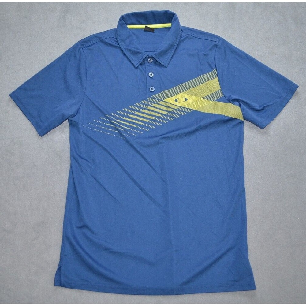 Oakley Mens Small Polo Shirt Performance Golf Blue/Neon